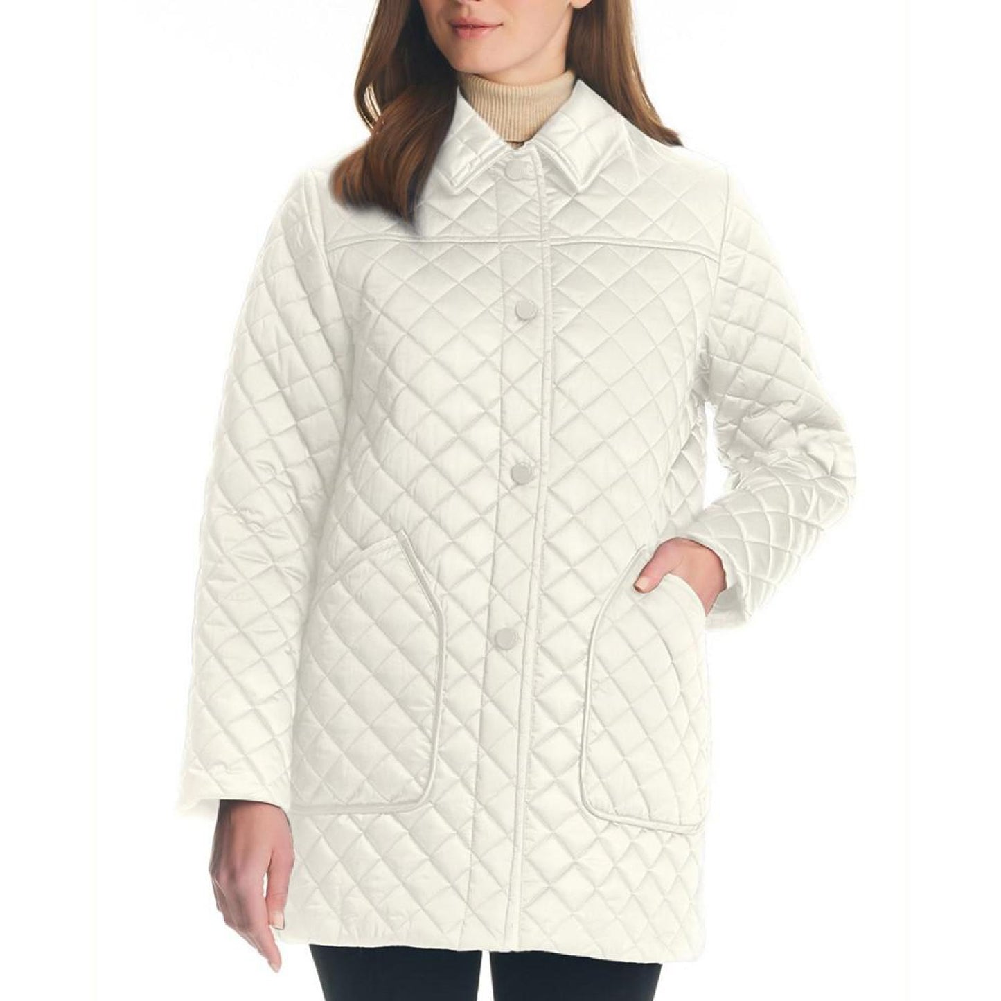 Women's Imitation-Pearl-Button Quilted Coat