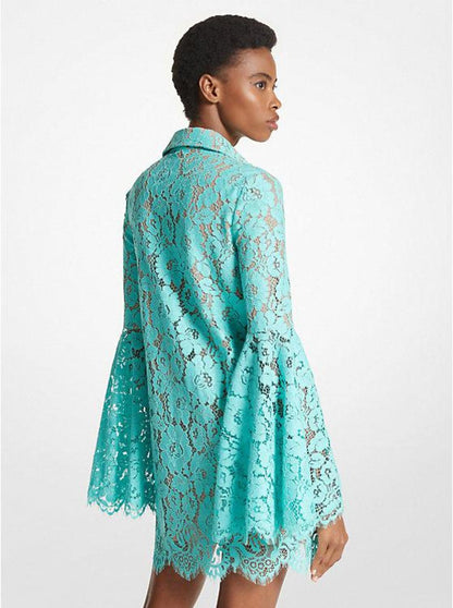 Floral Lace Bell-Sleeve Shirtdress