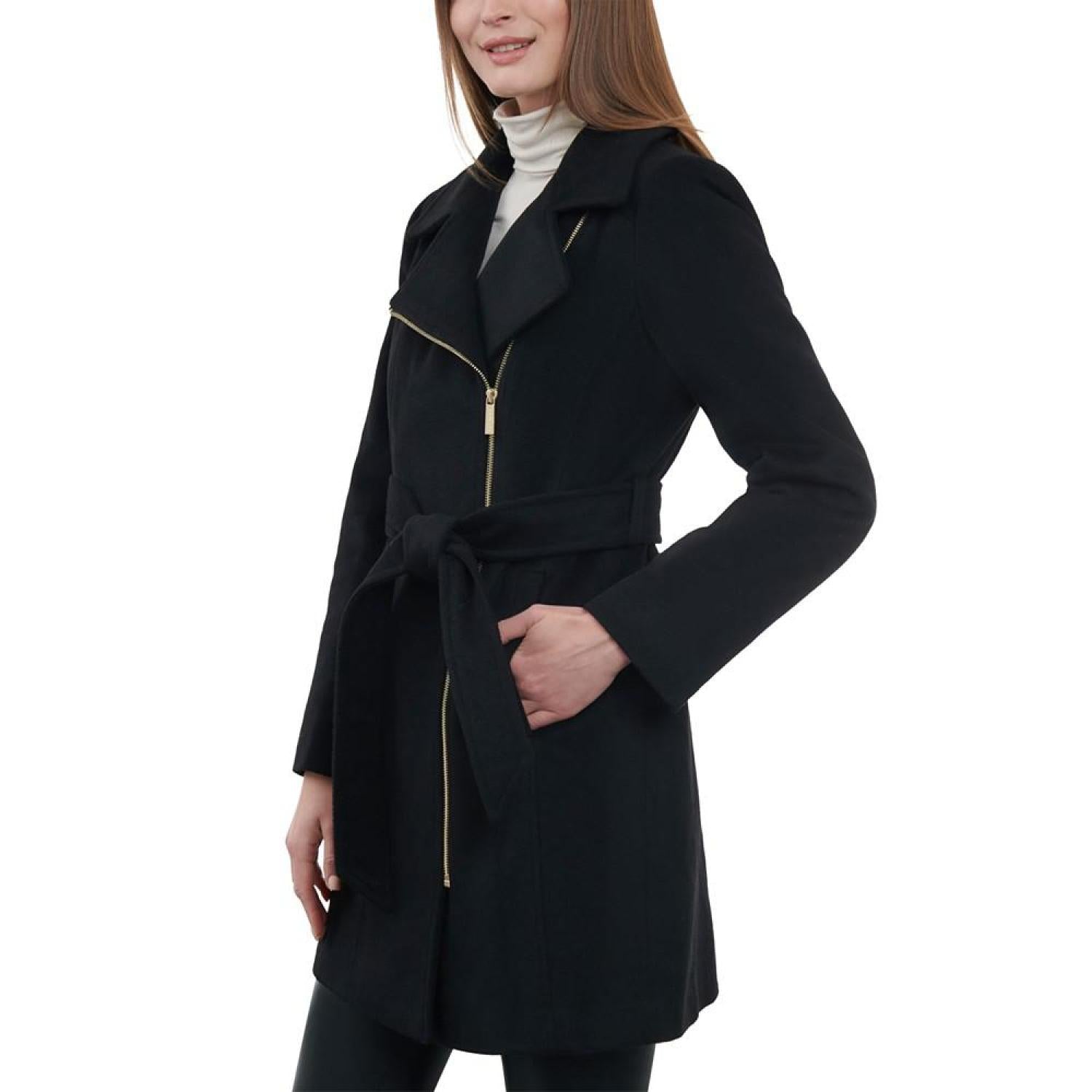 Asymmetrical zip wool coat best sale