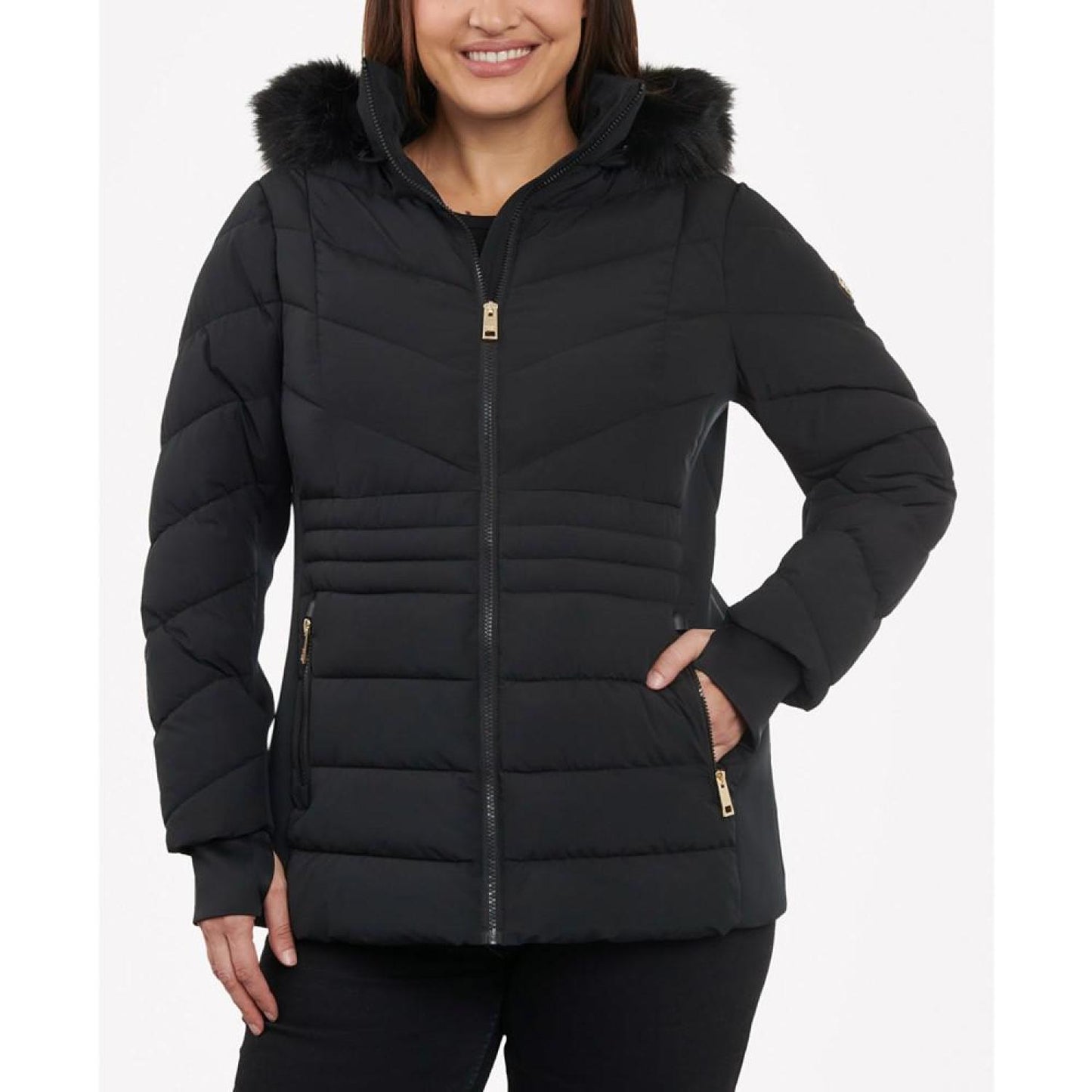 Women's Plus Size Faux-Fur-Trim Hooded Puffer Coat