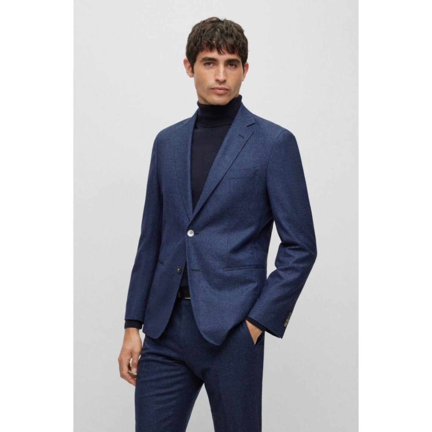 Slim-fit suit in micro-patterned wool and cotton