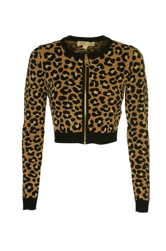 Michael Michael Kors Leopard Jacquard Zip-Up Cardigan