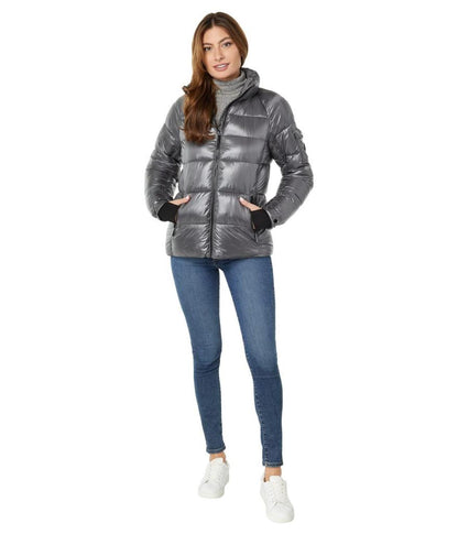 Short Puffer with Faux Fur Trim Hood Jacket M425739QZ