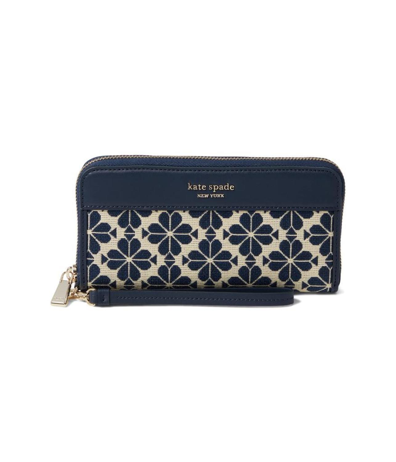 Spade Flower Jacquard Zip Around Continental Wristlet