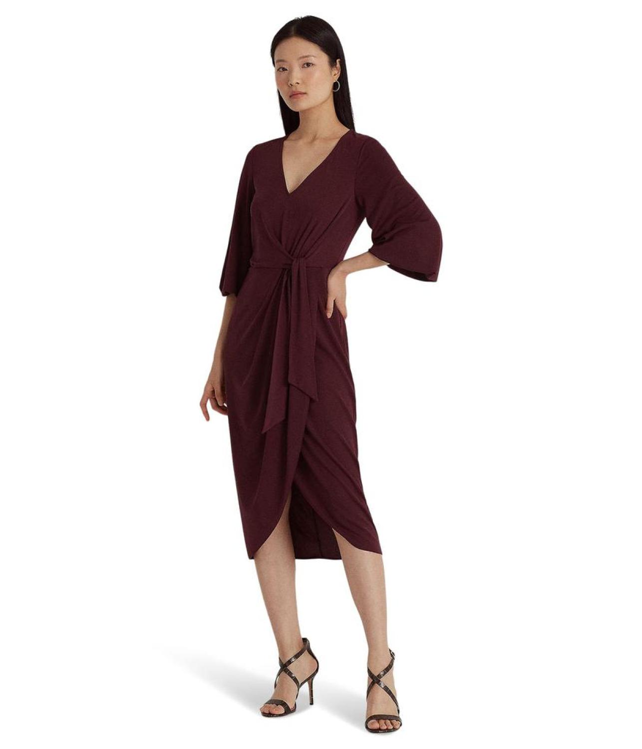 Stretch Jersey Tie Front Midi Dress