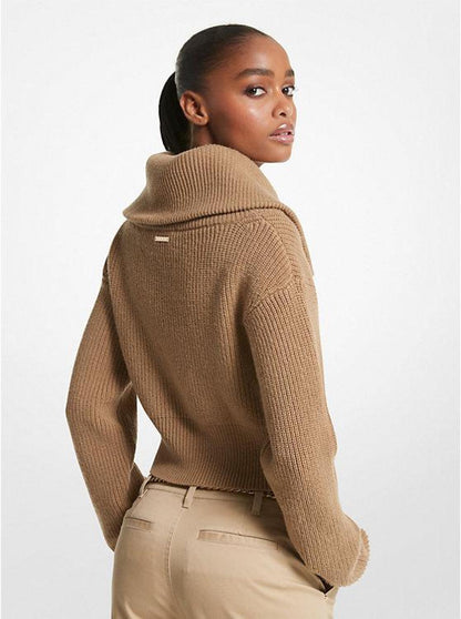 Wool Blend Half-Zip Cropped Sweater