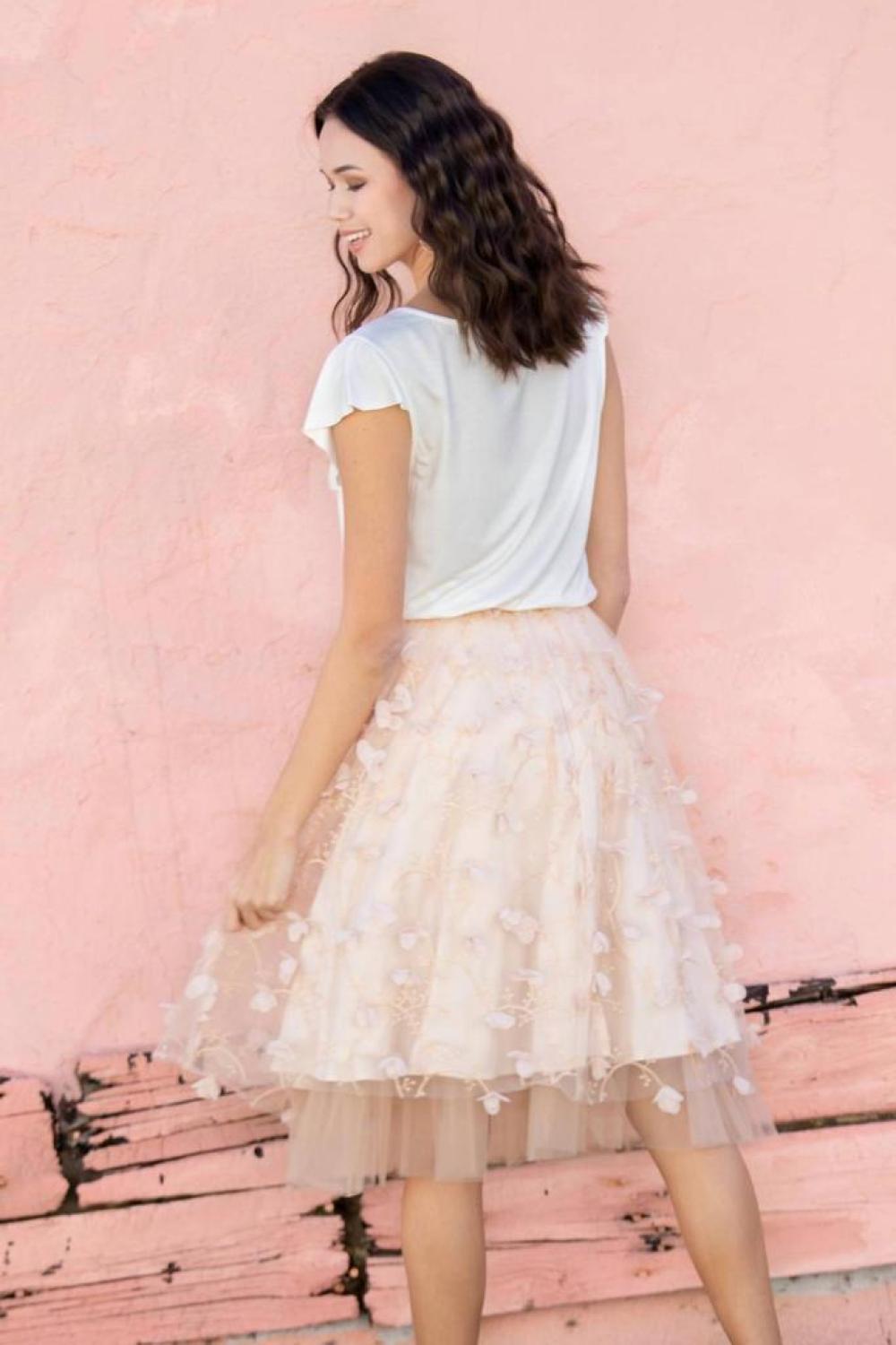 Petal Fluttered Fete Tulle Skirt In Peach