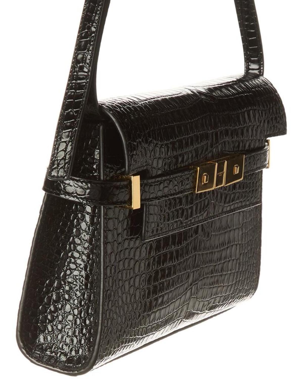 Saint Laurent Manhattan Small Croc-Embossed Leather Shoulder Bag