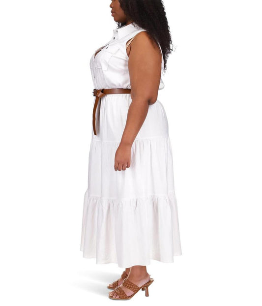 Plus Size Linen Slub Tiered Dress