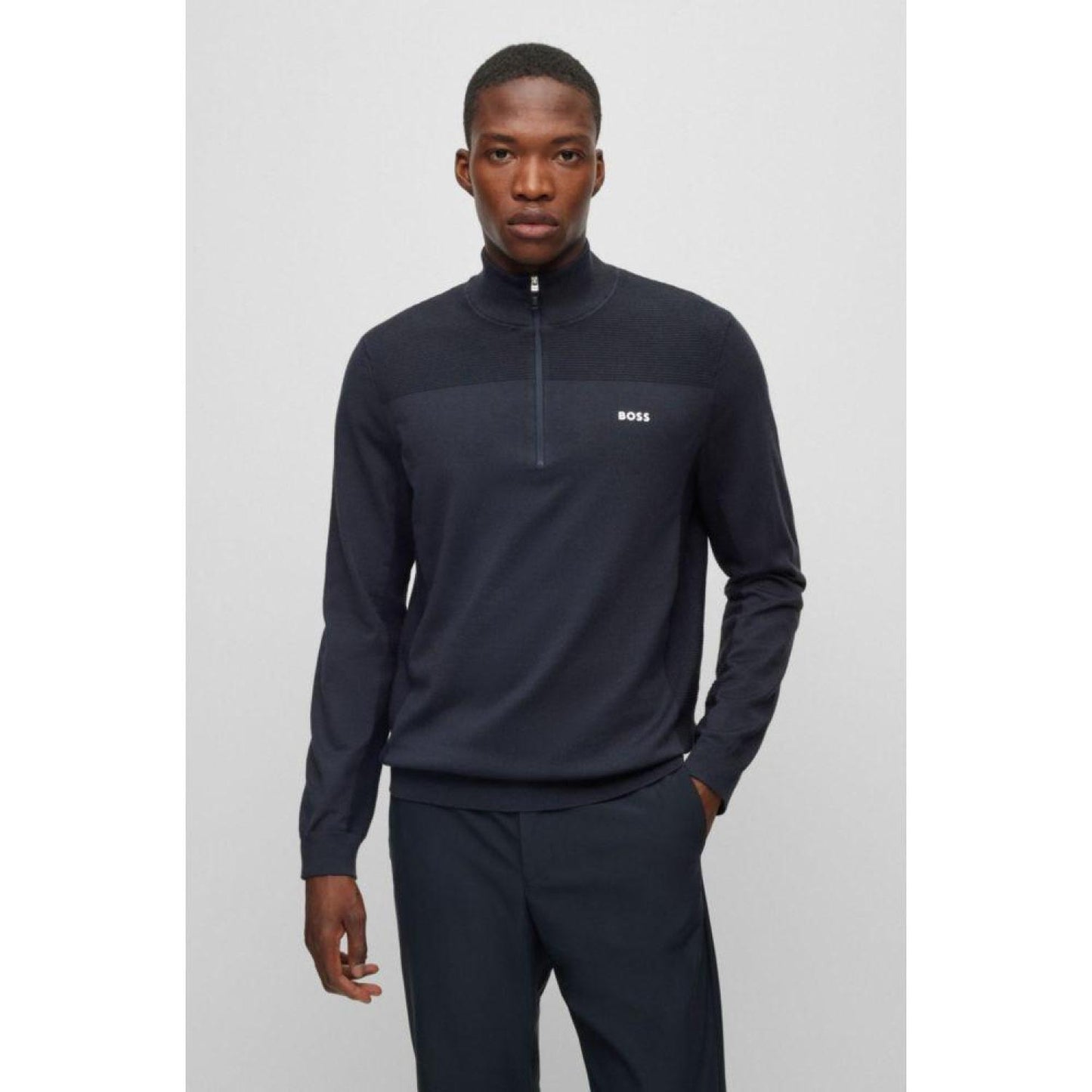 Branded zip-neck sweater in dry-flex fabric