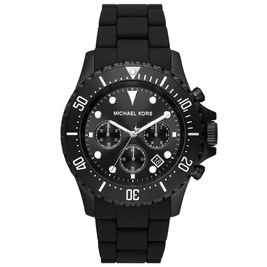 Men's Everest Chronograph Black Ion Plated Stainless Steel and Silicone Bracelet Watch 45mm