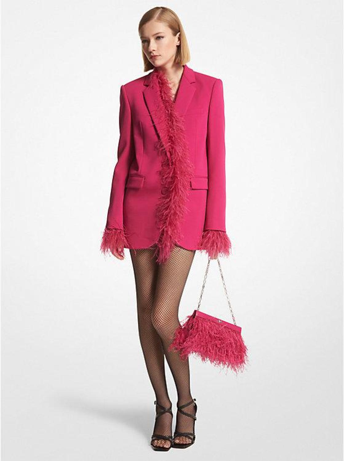 Feather Trim Crepe Boyfriend Blazer