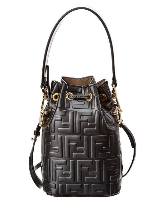 FENDI Mon Tresor Mini Leather Bucket Bag, Black