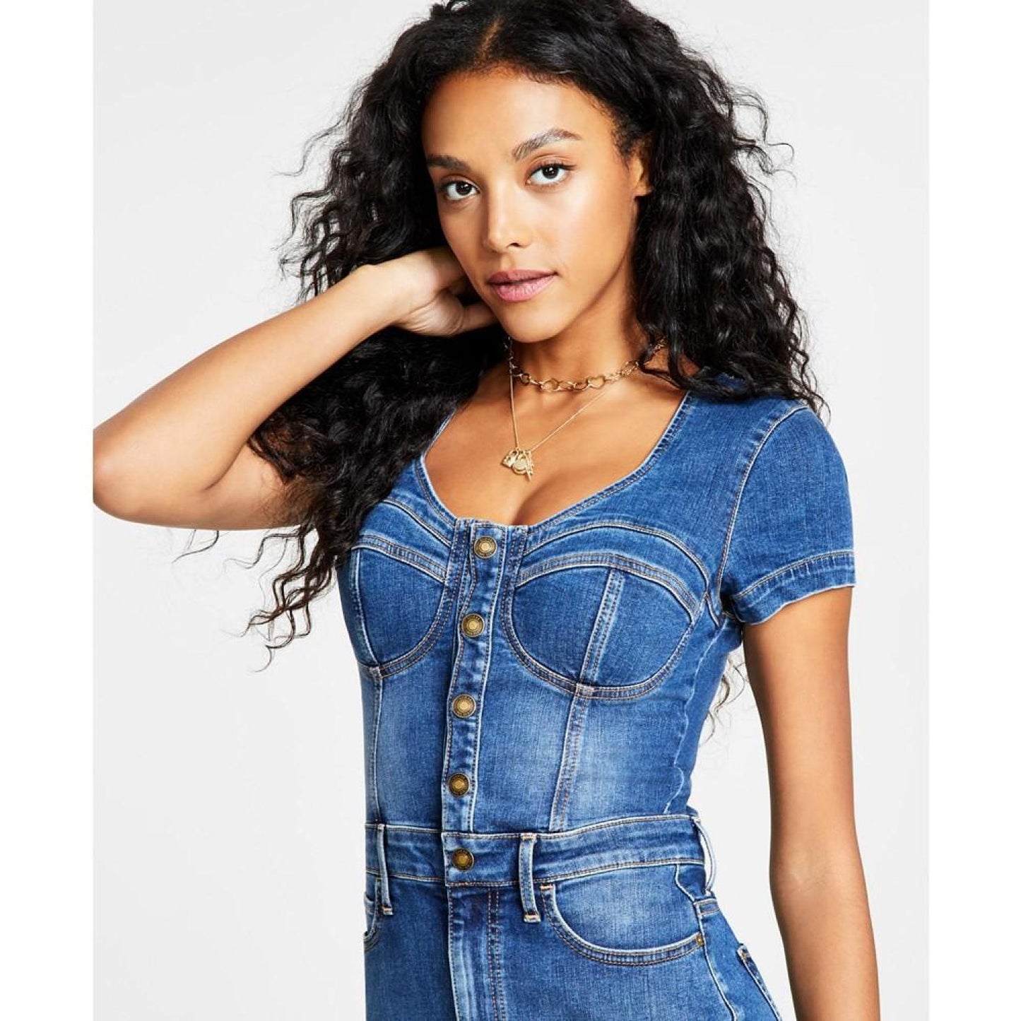 Women's Naomy Button-Front Corset Denim Dress