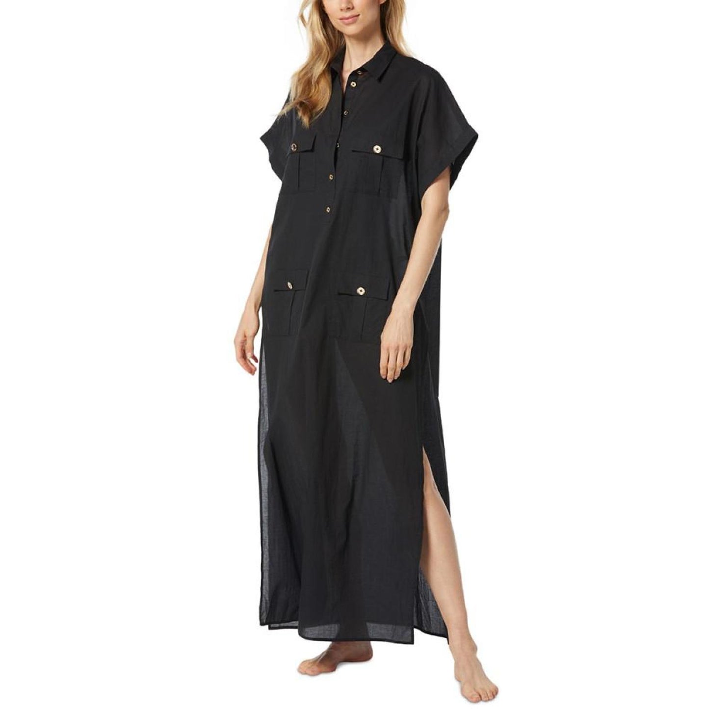 Women's Cotton High-Slit Utility Cover-Up Dress