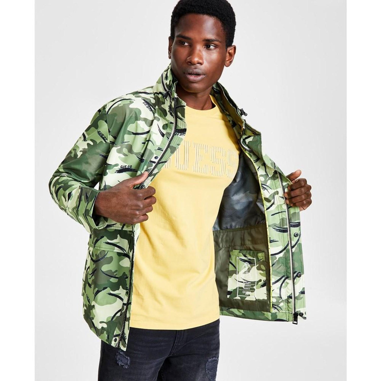 Men's Technical Camouflage Raincoat with Removable Hood