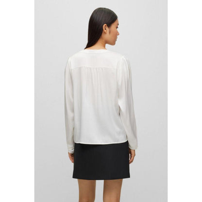 Collarless relaxed-fit blouse in stretch silk