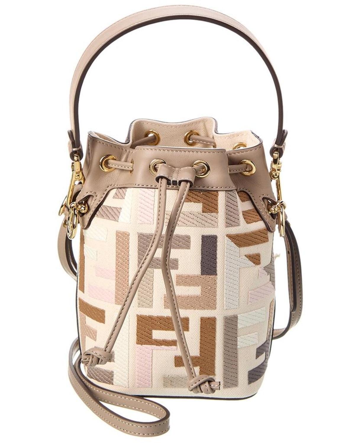 FENDI Mon Tresor Mini FF Canvas & Leather Bucket Bag