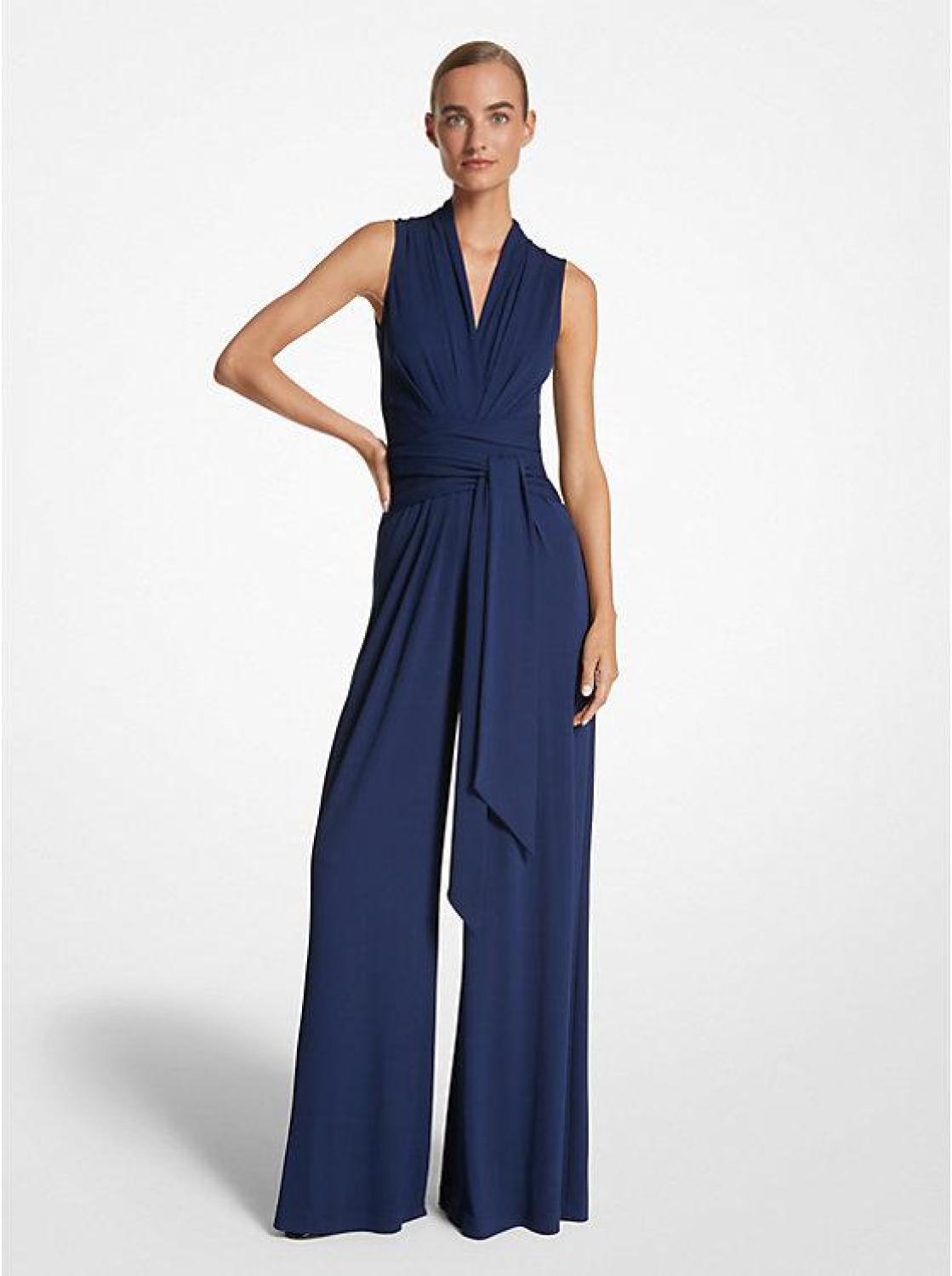 Stretch Matte Jersey Tie-Waist Palazzo Jumpsuit