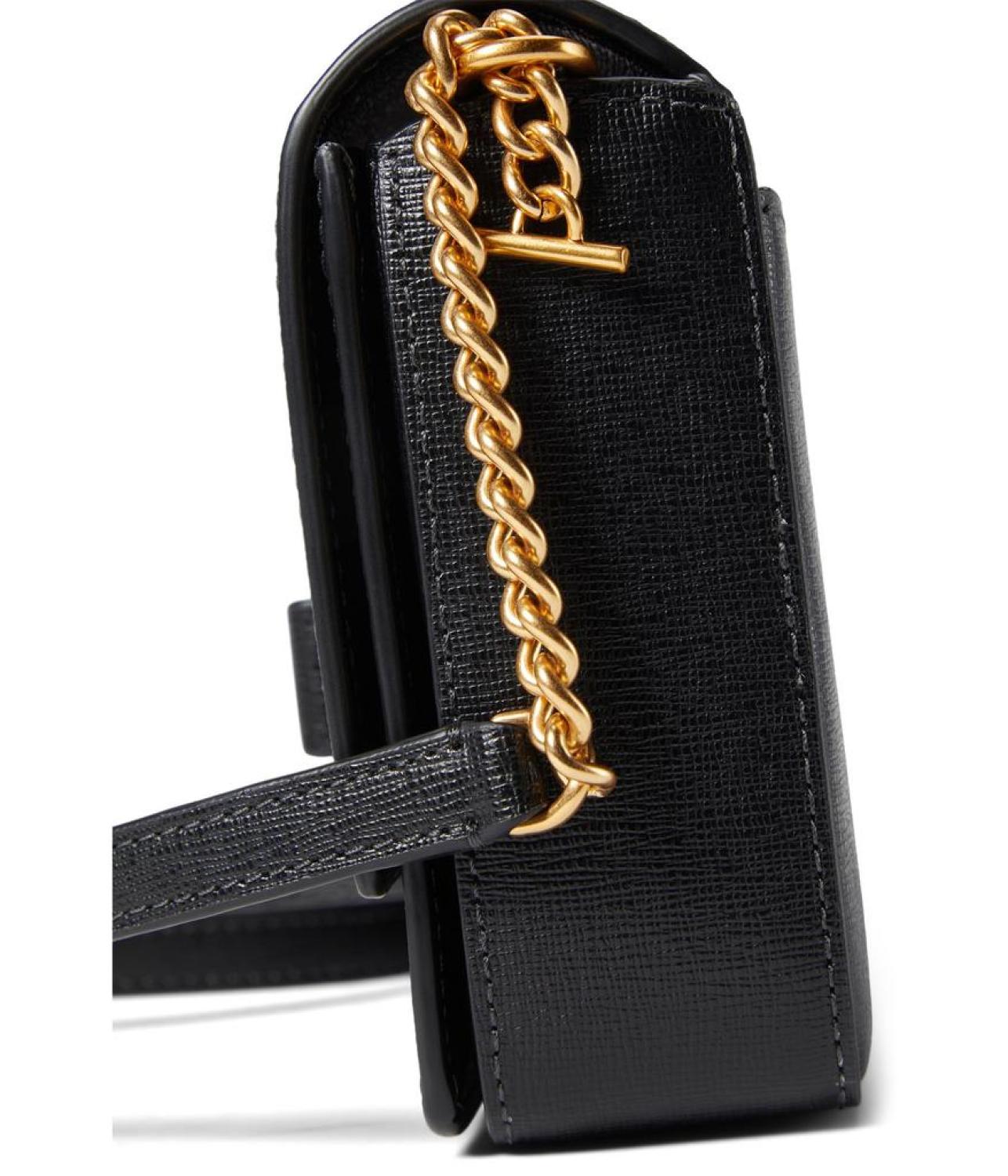 Morgan Bow Embellished Saffiano Leather Flap Chain Wallet