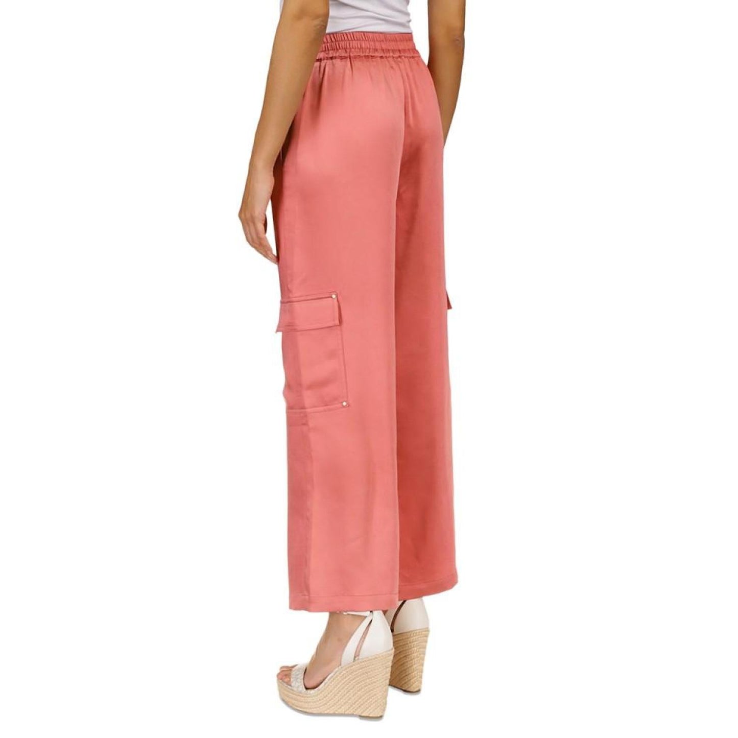 Women's Solid Satin Cargo Pants, Regular & Petite