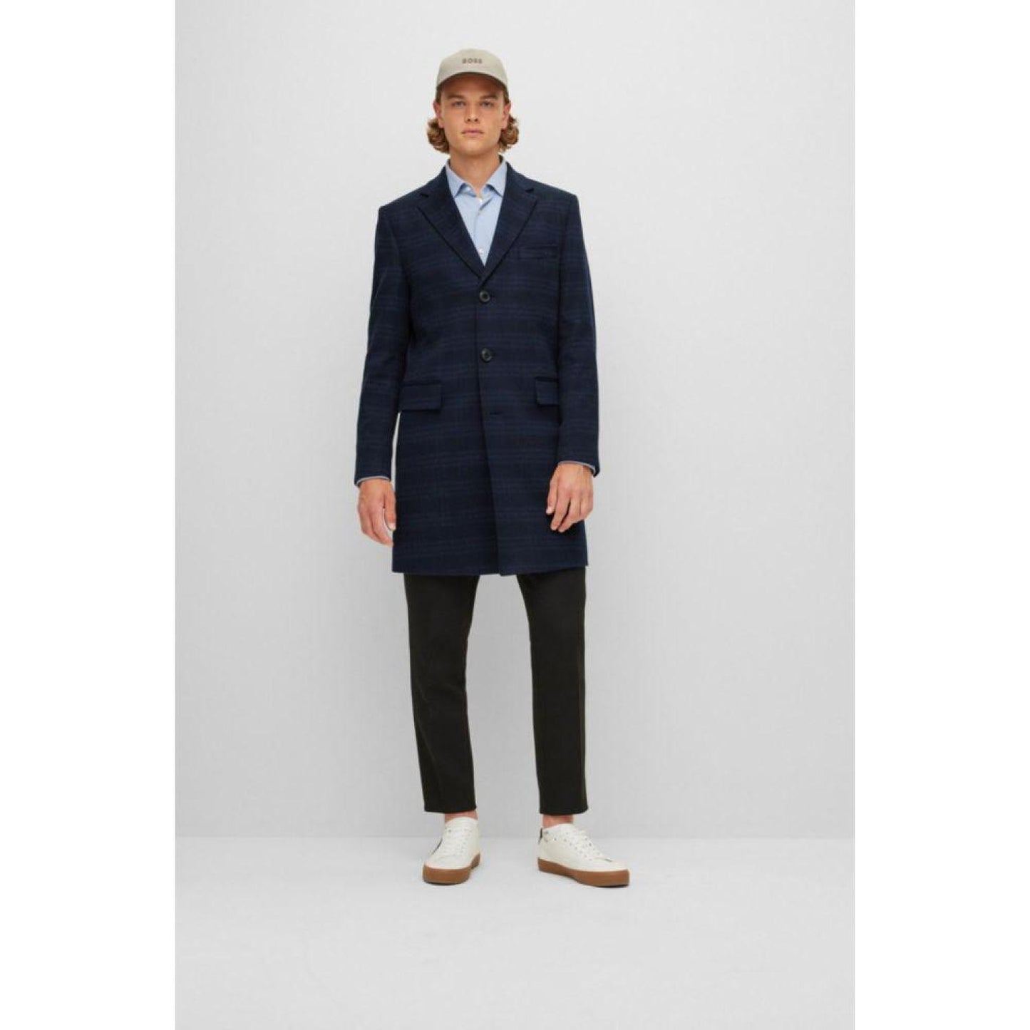 Slim-fit coat in checked virgin wool and cashmere