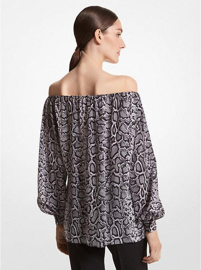 Snake Organic Silk Crepe De Chine Off-The-Shoulder Top