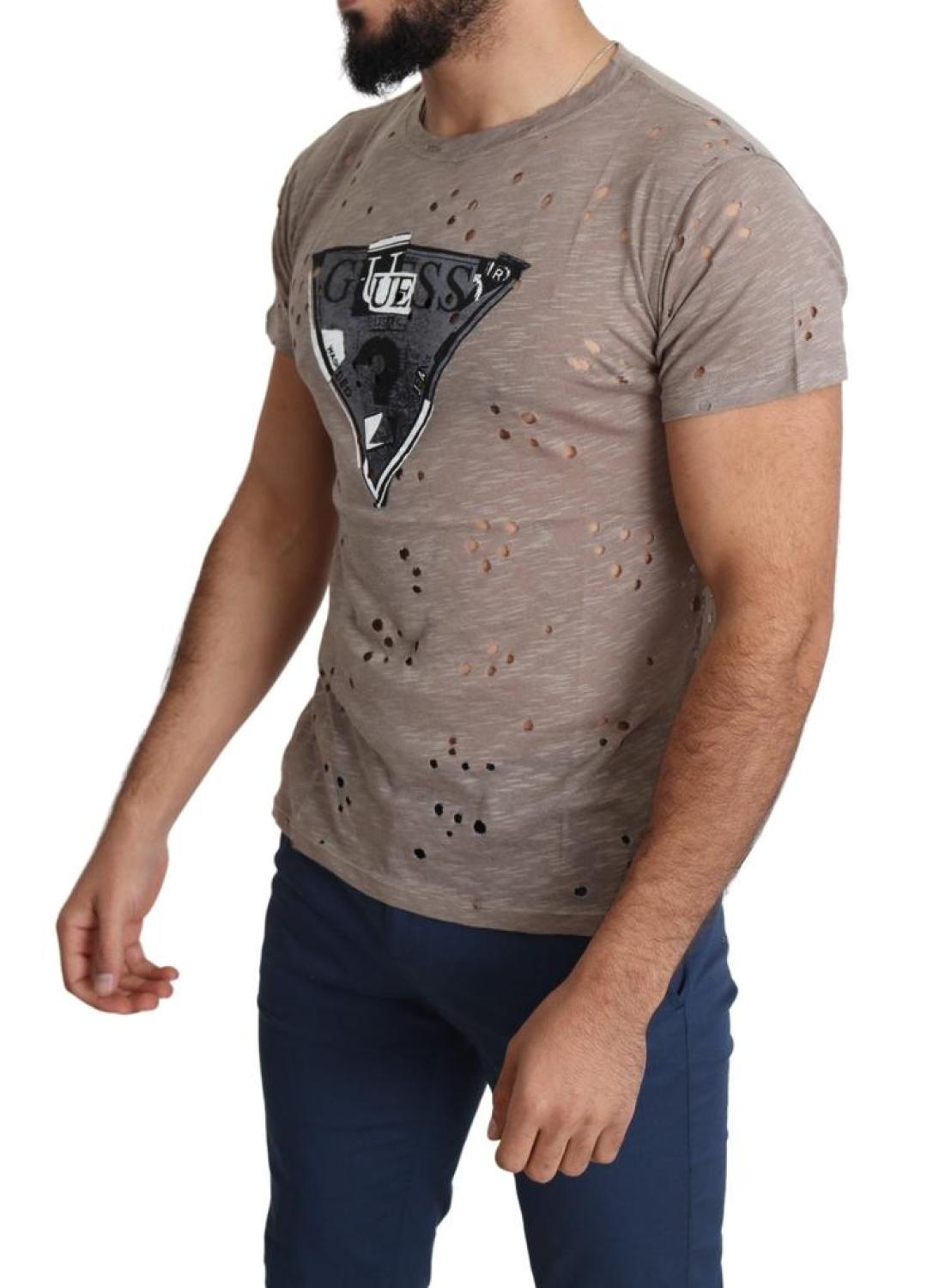 Guess  Cotton Stretch Logo Print Men Casual Perforated Men's T-shirt