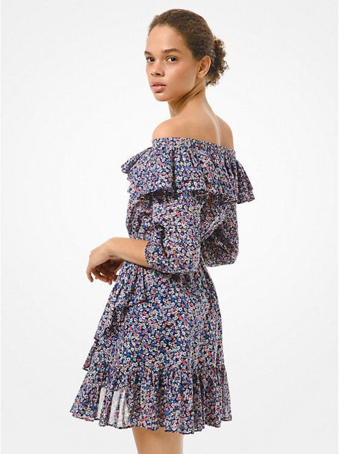 Floral Cotton Lawn Off-the-Shoulder Dress