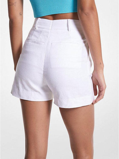 Pleated Linen Blend Shorts