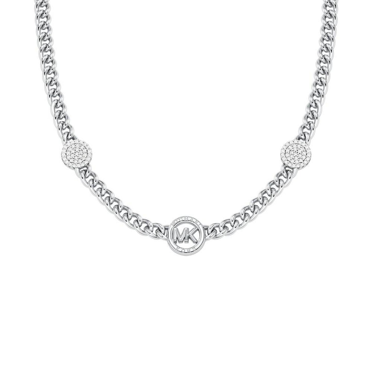 Brass Cubic Zirconia Pave Three Charm Chain Necklace in 14K Gold-Plated