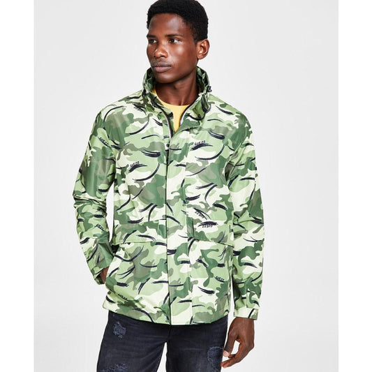 Men's Technical Camouflage Raincoat with Removable Hood