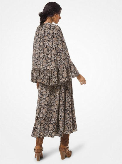 Floral Silk Crepe de Chine Cape Dress