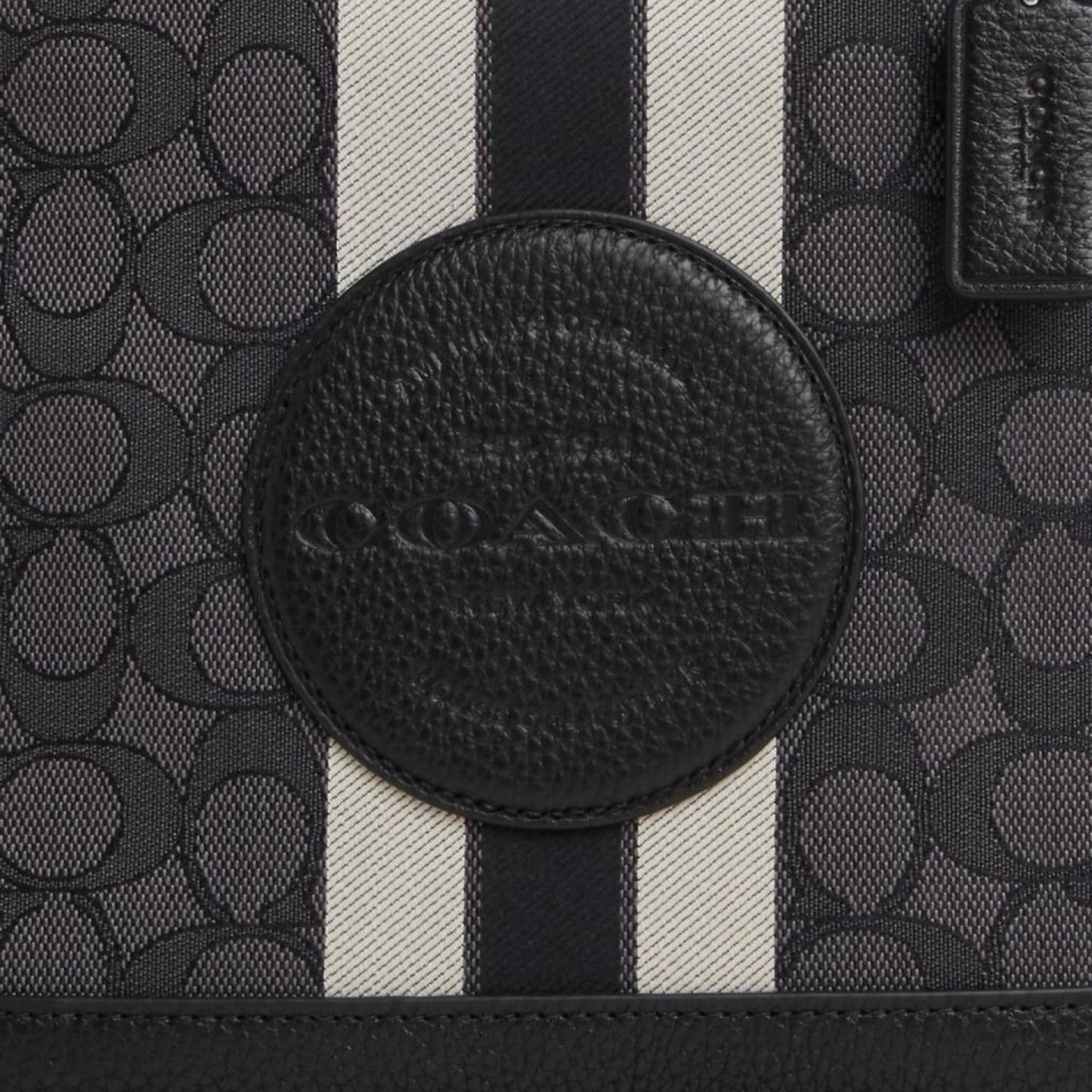 Coach Outlet Dempsey Tote 22 In Signature Jacquard With Stripe And Coach Patch