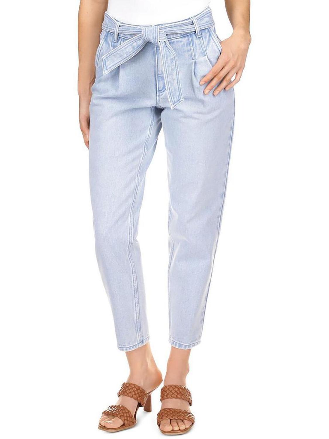 Womens Denim Pleated Ankle Jeans