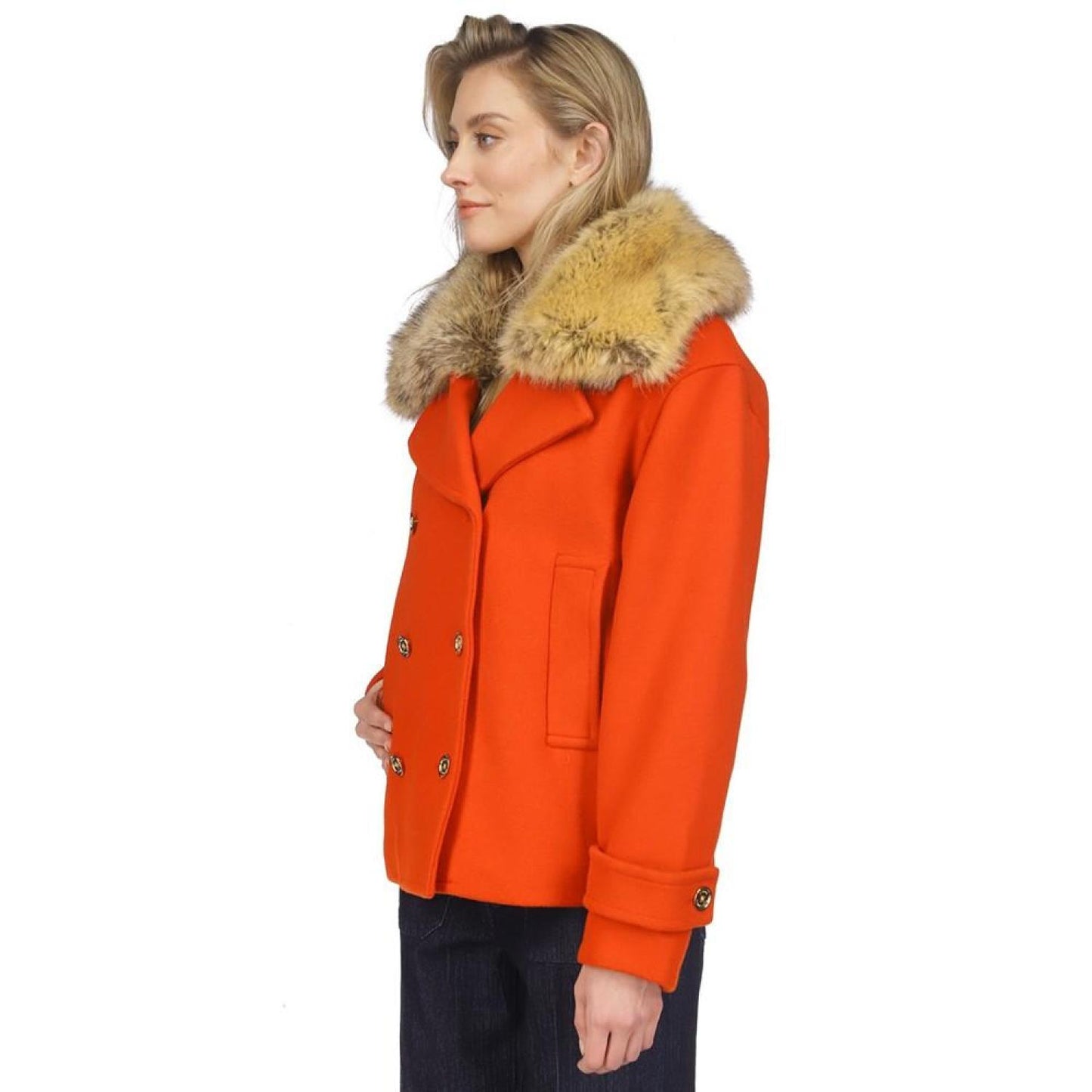 Women's Faux-Fur Collar Pea Coat