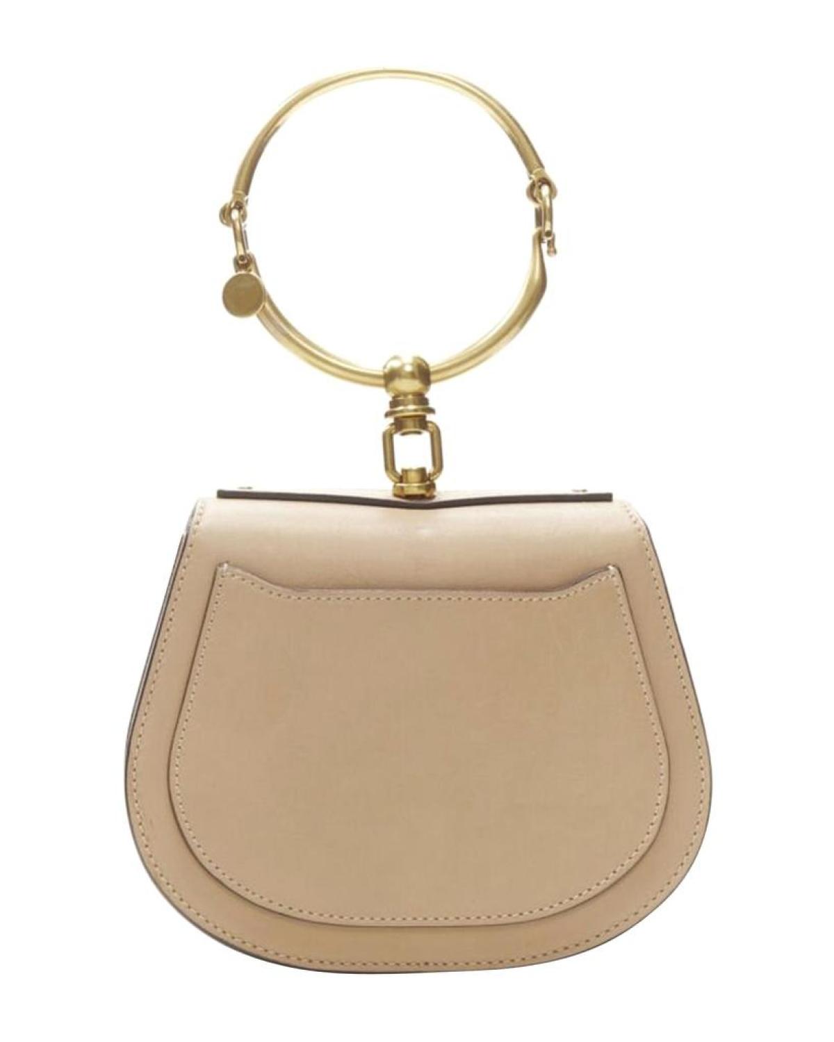 CHLOE Medium Nile gold bangle bracelet handle taupe leather saddle bag