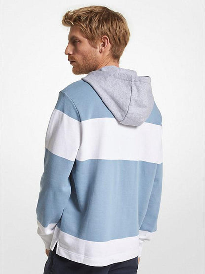 Striped Cotton Blend Terry Rugby Hoodie