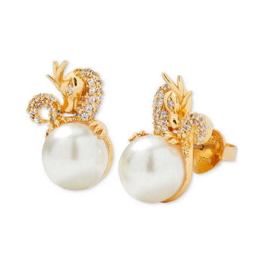 Gold-Tone Pavé & Imitation Pearl Dragon Stud Earrings