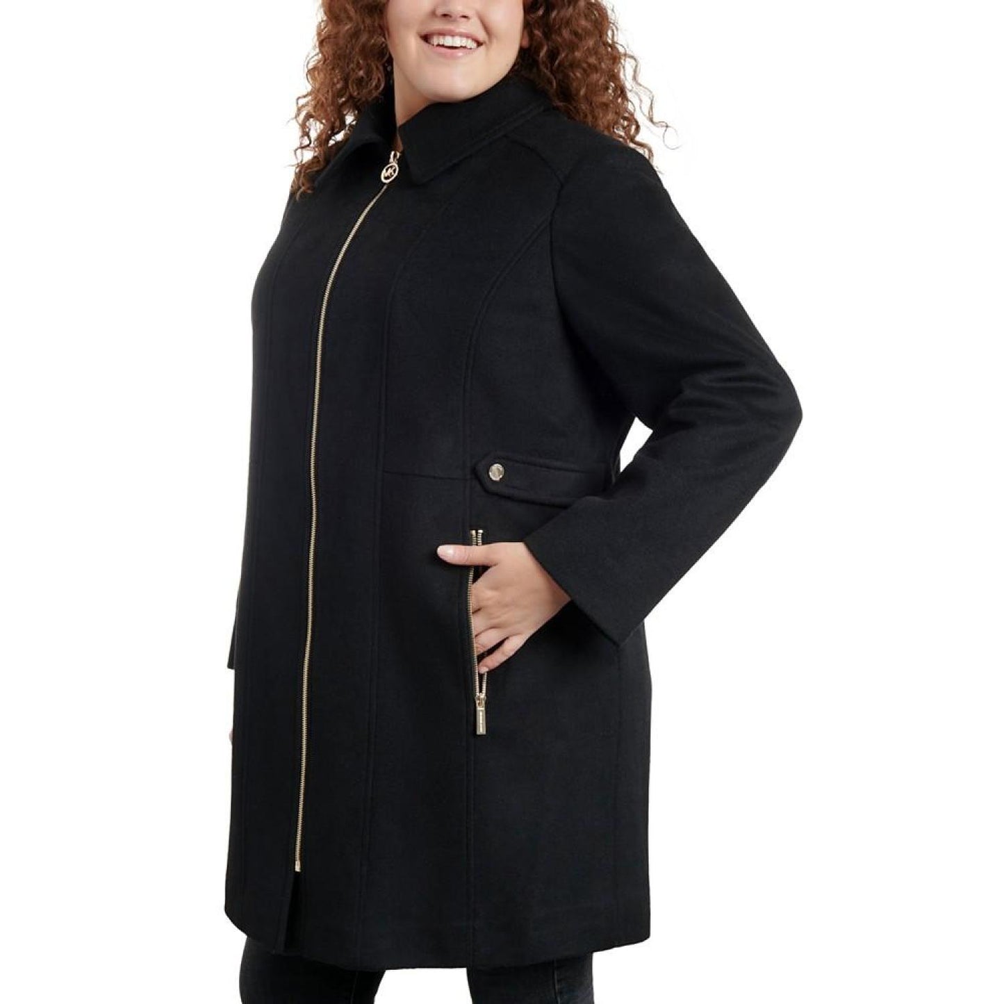 Women's Plus Size Club-Collar Zip-Front Coat