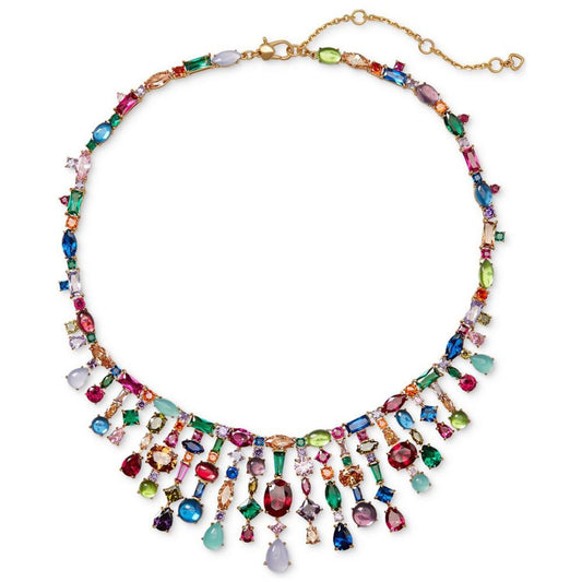 Gold-Tone Multicolor Mixed Crystal Statement Necklace, 17" + 3" extender