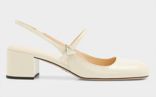 Women Mary Jane Avorio Patent Leather Slingback Pumps In Ivory