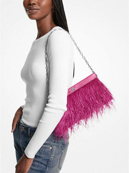 Tabitha Large Feather Embellished Leather Clutch