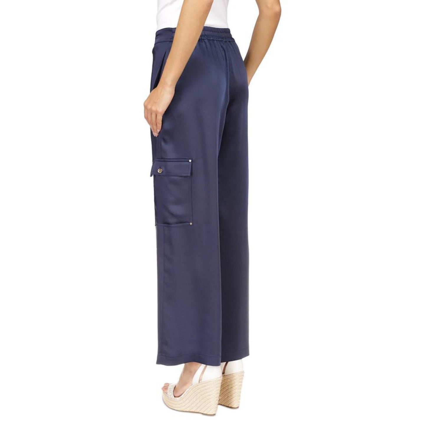 Women's Solid Satin Cargo Pants, Regular & Petite