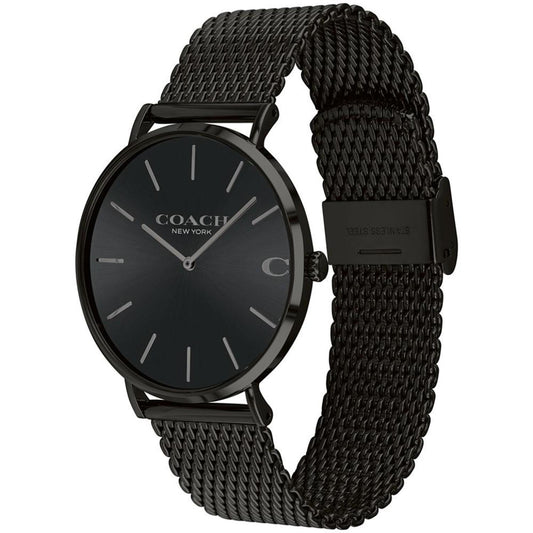 Men's Charles Black Stainless Steel Mesh Bracelet Watch 36mm