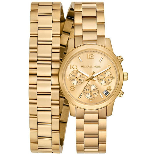 Women's Runway Chronograph Gold-Tone Stainless Steel Double Wrap Bracelet Watch 34mm