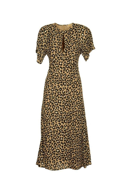 Michael Kors Leopard Printed Short-Sleeved Midi Dress