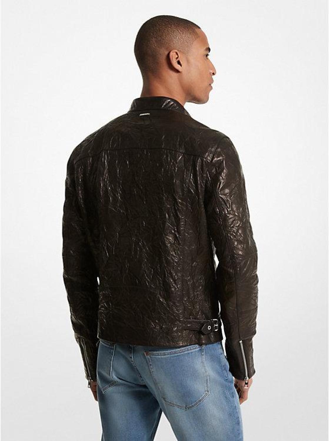 Crinkled Leather Biker Jacket