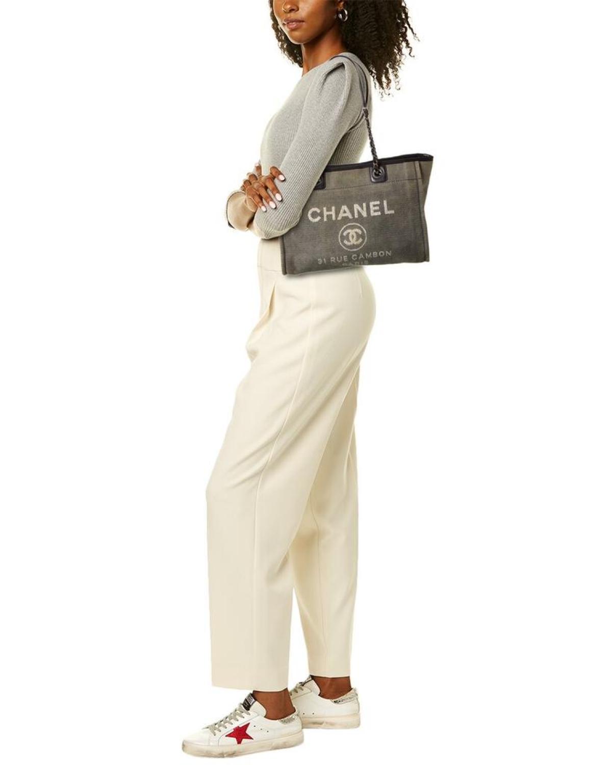 Chanel Grey Canvas Small Deauville Tote (Authentic Pre-Owned)