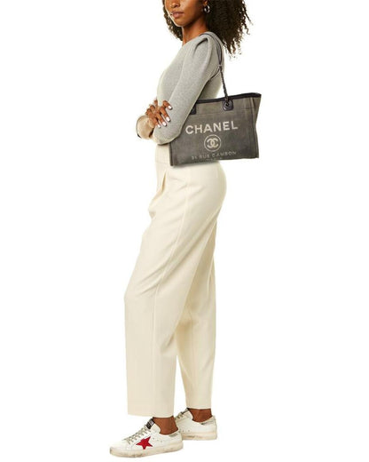 Chanel Grey Canvas Small Deauville Tote (Authentic Pre-Owned)